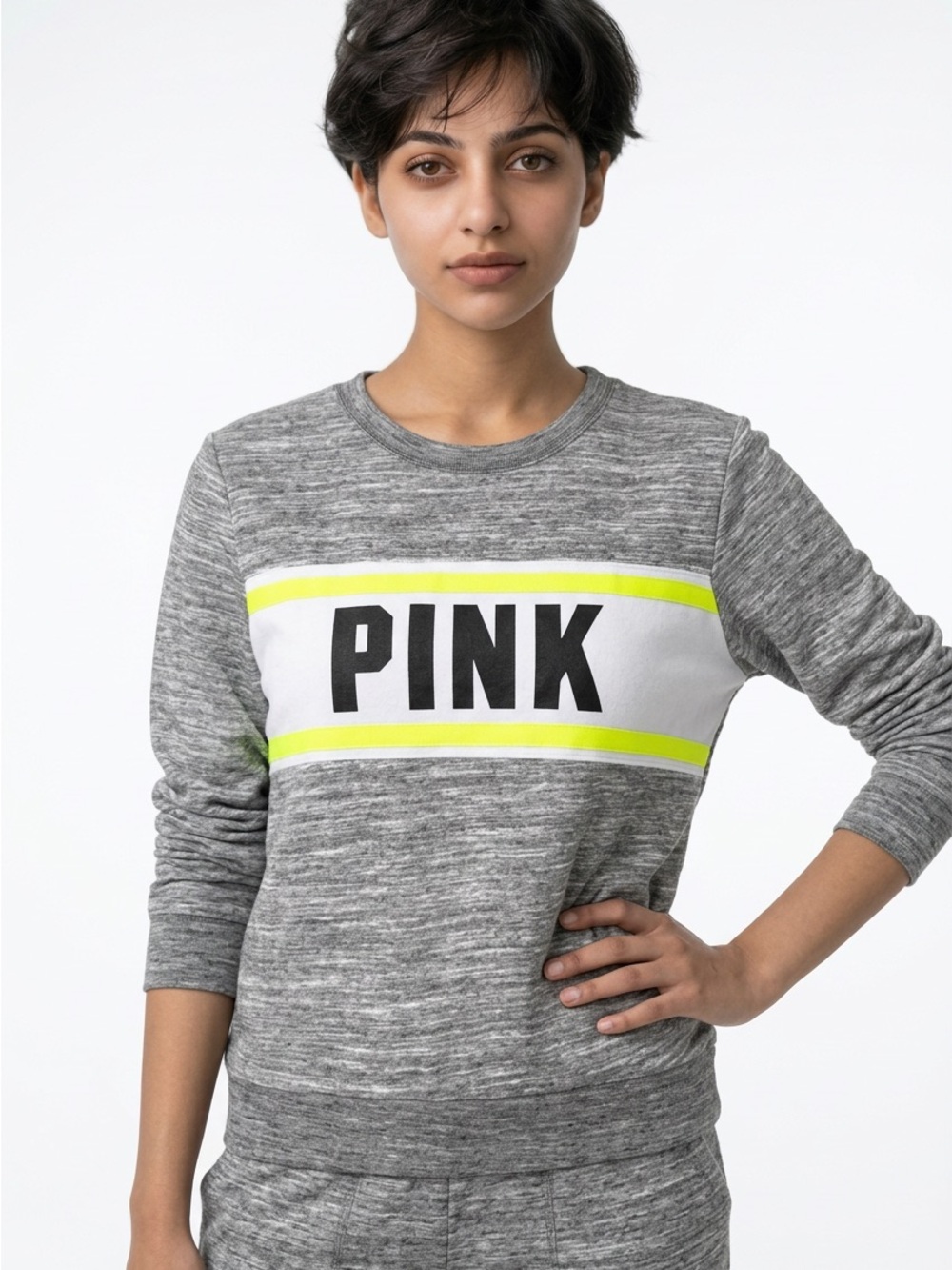 |•PINK•| Neon Yellow Crewneck Sweatshirt Size Medium